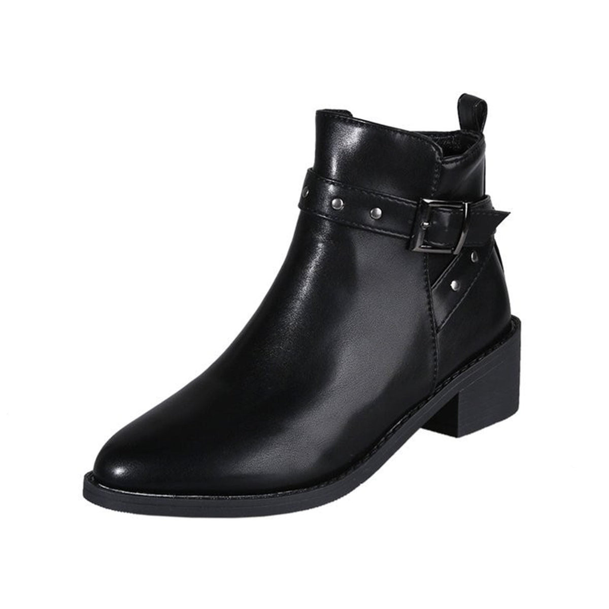 hopeusnice Women's Ankle Boots Buckle Low Heel Pointed Toe Faux Leather Short Boots Block Heel Zipper Comfortable Shoes Brown 39