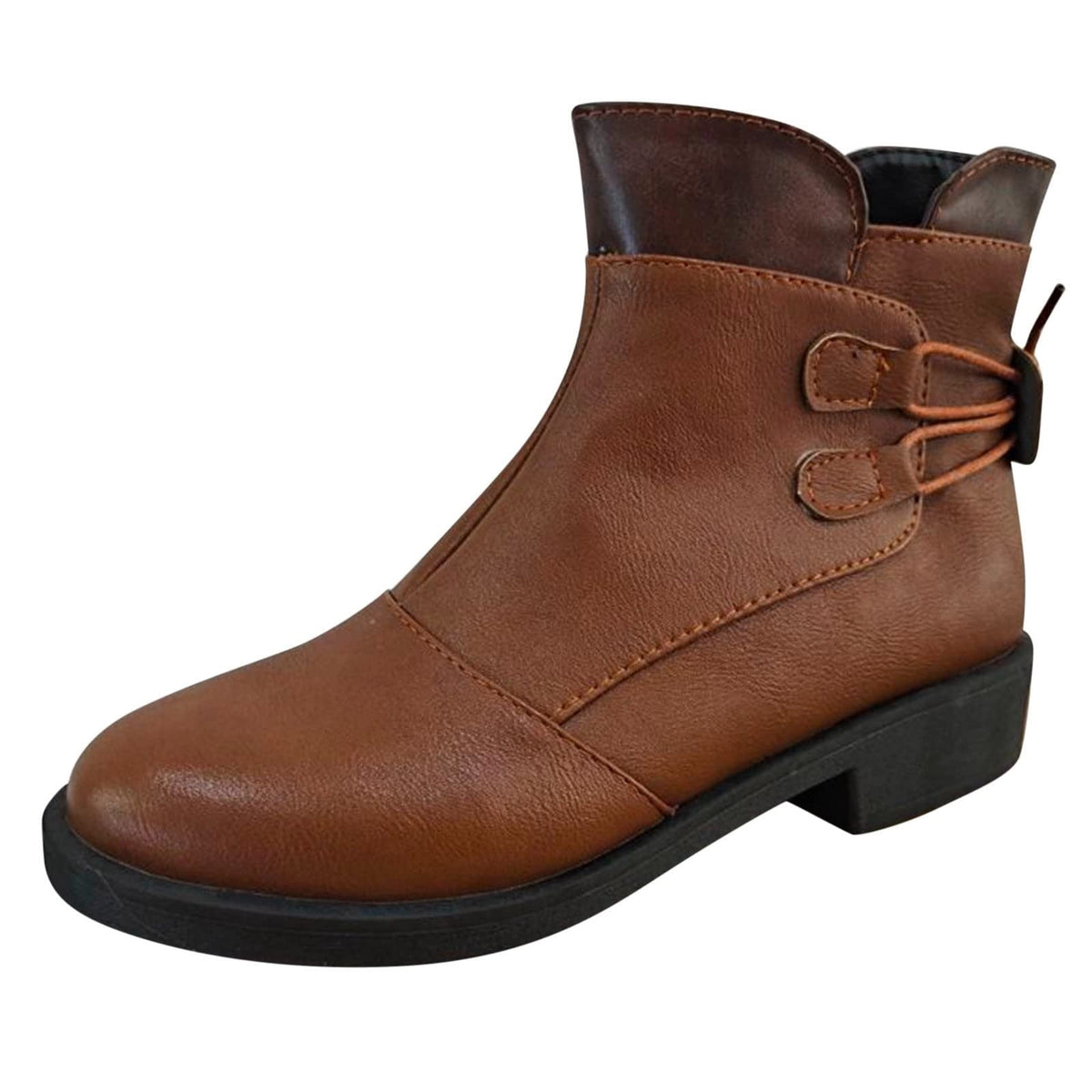 hopeusnice Women's Ankle Boots Chain Decor Pointed Toe Chunky Heel Cowboy Boots Western Style Mid Calf Boots Red 36