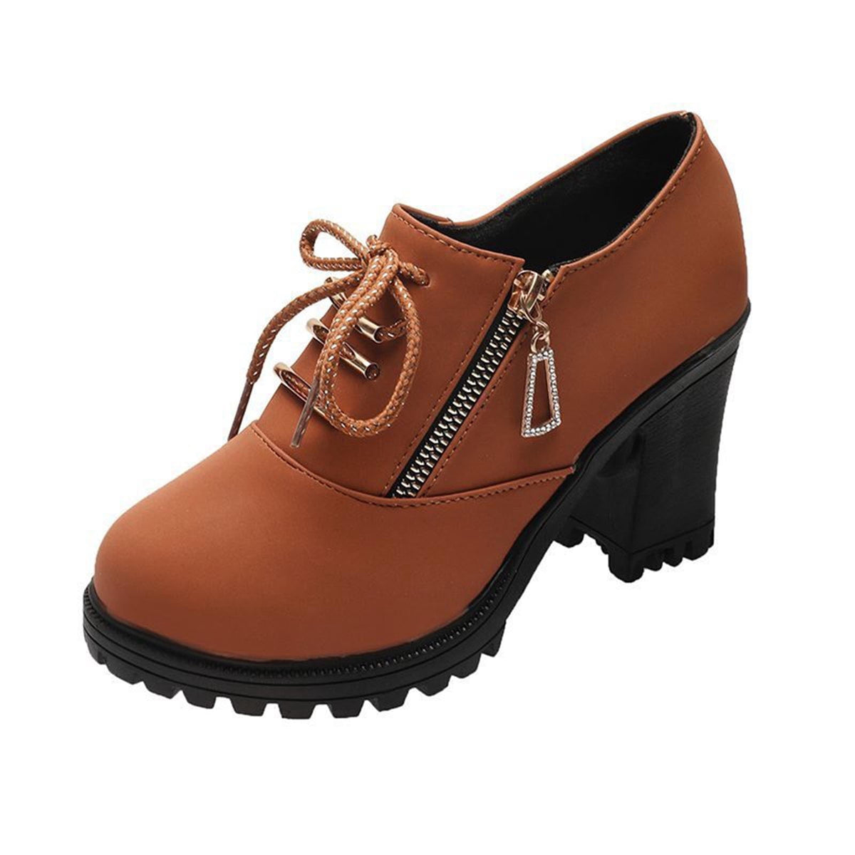 hopeusnice Women's Ankle Boots Lace Up Buckle Zipper Chunky Heel Shoes Comfortable Suede Round Toe Block Heel Fall Winter Boots Outdoor Black 37