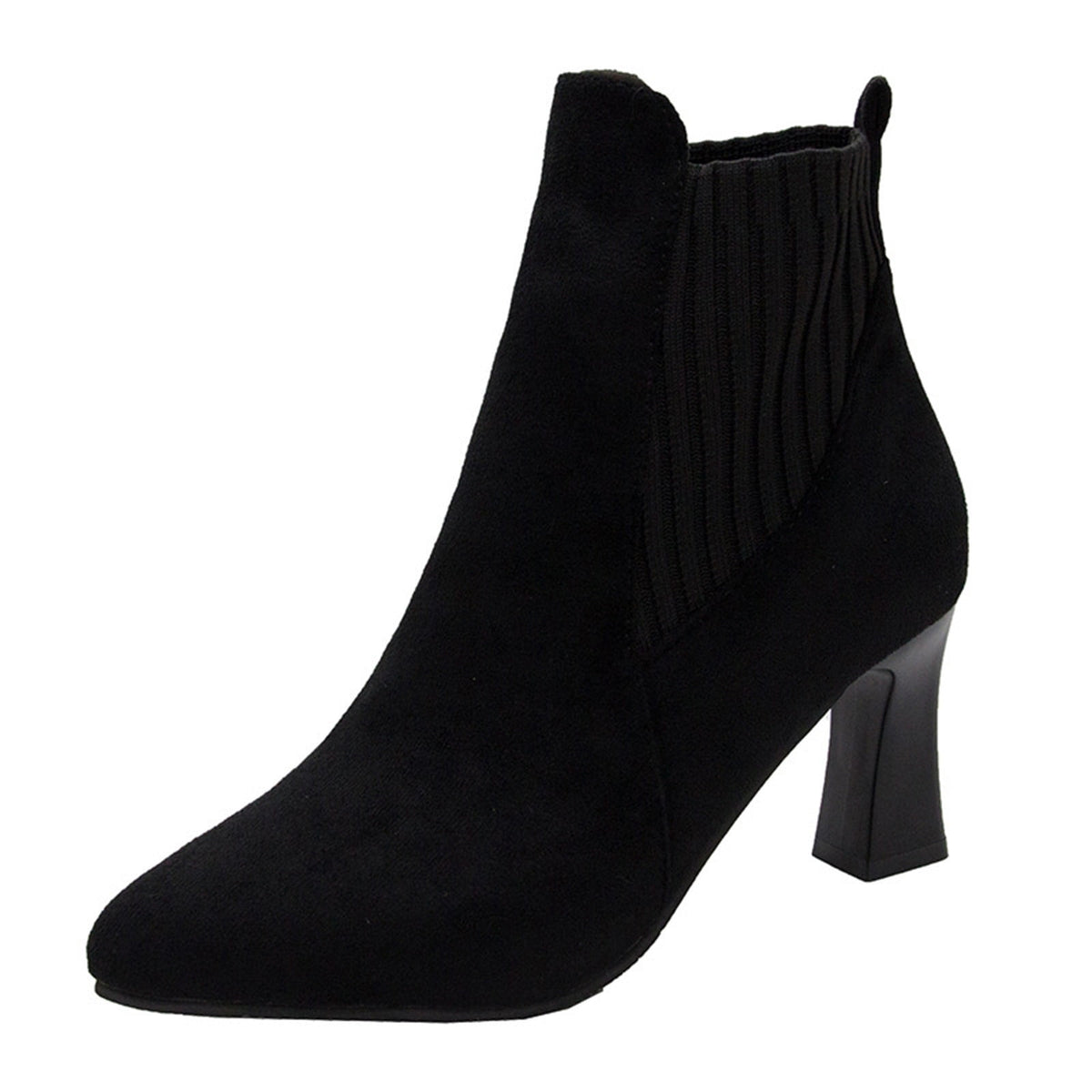 hopeusnice Women's Ankle Boots Pointed Toe Suede Block Heel Booties Elastic Side Zipper Comfortable Dress Boots Fall Winter Shoes Beige 39