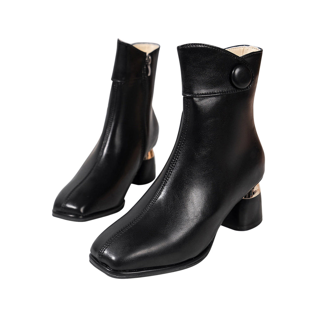 hopeusnice Women's Ankle Boots Square Toe Block Heel Leather Zipper Buckle Chunky Heel Fall Winter Fashion Comfortable Black 42