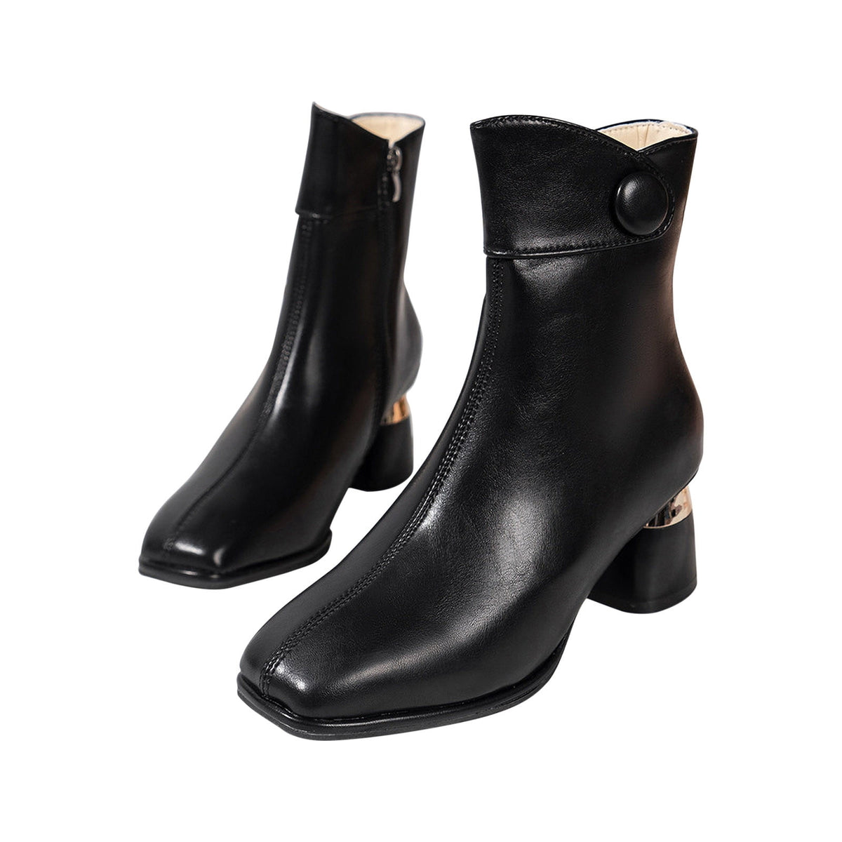 hopeusnice Women's Ankle Boots Square Toe Block Heel Leather Zipper Buckle Chunky Heel Fall Winter Fashion Comfortable Black 42