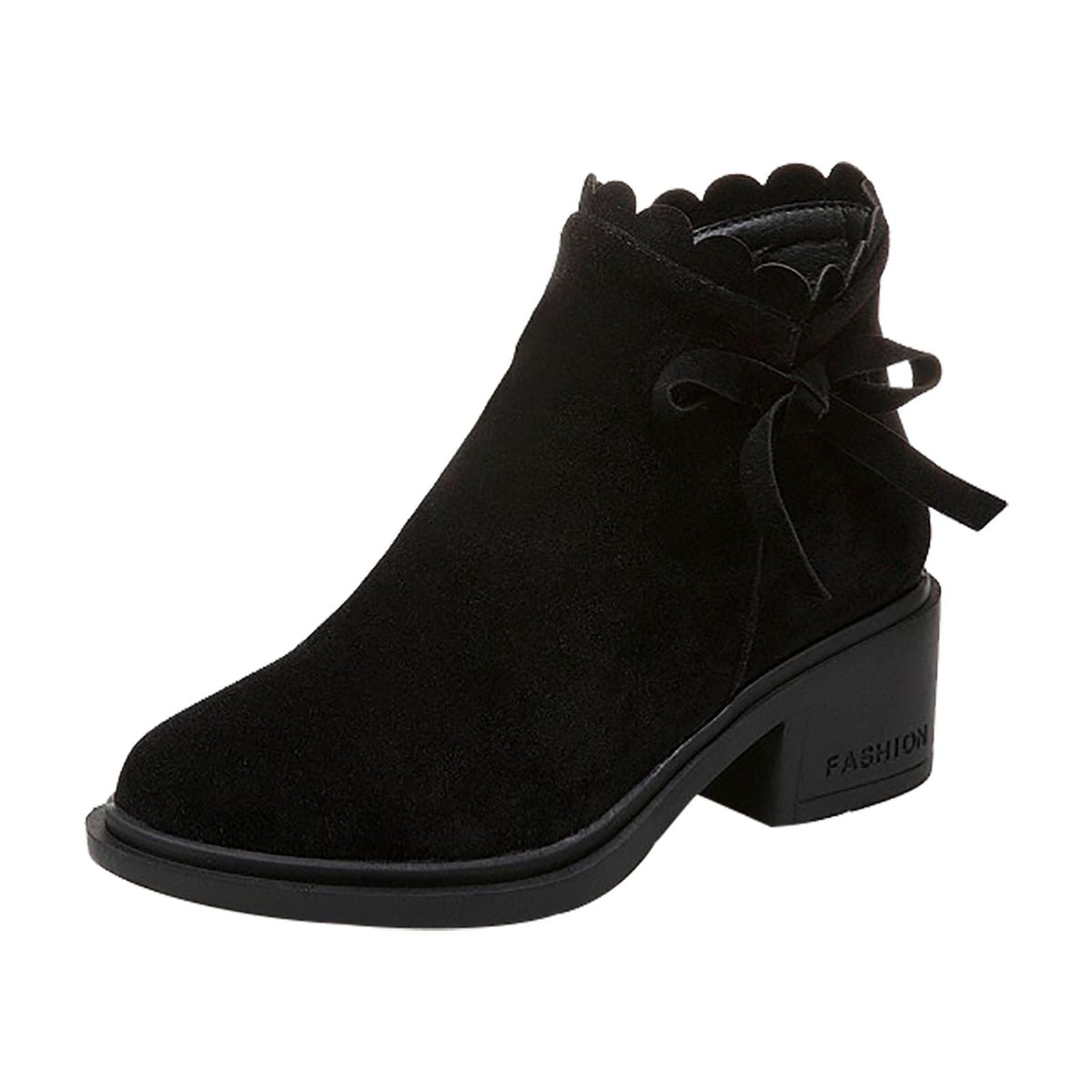 hopeusnice Women's Ankle Boots Suede Bowknot Block Heel Booties Round Toe Zipper Back Short Boots Winter Warm Comfortable Shoes Red 35