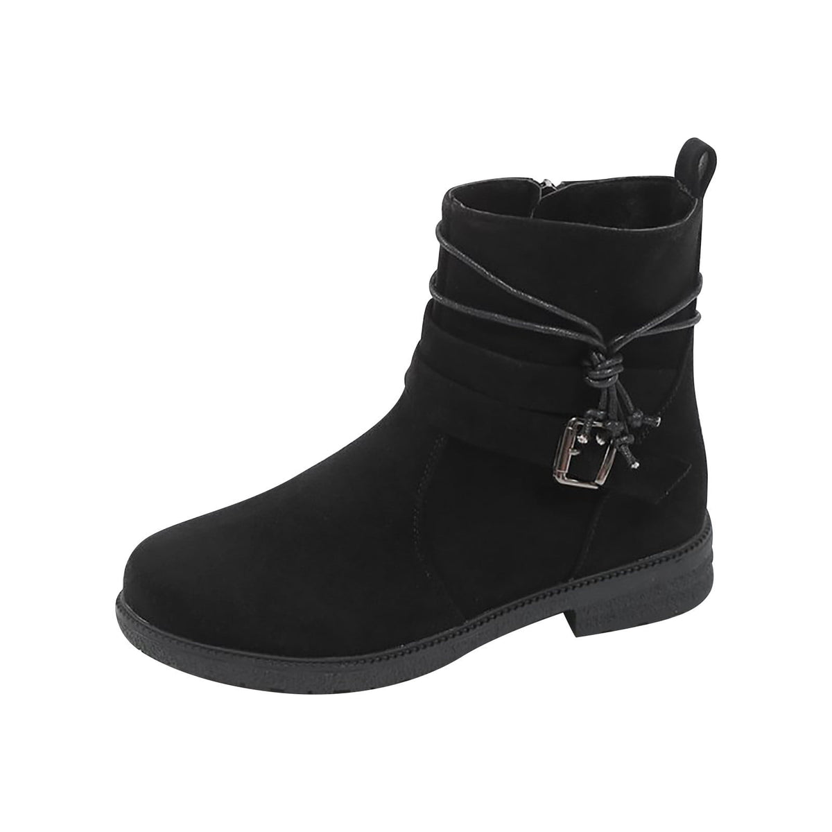 hopeusnice Women's Ankle Boots Suede Buckle Zipper Winter Booties Warm Flat Shoes Comfortable Low Heel Boots Beige 36