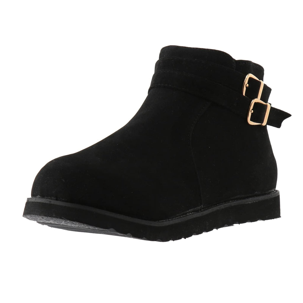 hopeusnice Women's Buckle Ankle Boots Suede Winter Warm Shoes Flat Heel Buckle Ankle Boots Comfortable Fashion Boots Black 36