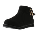 hopeusnice Women's Buckle Ankle Boots Suede Winter Warm Shoes Flat Heel Buckle Ankle Boots Comfortable Fashion Boots Black 36