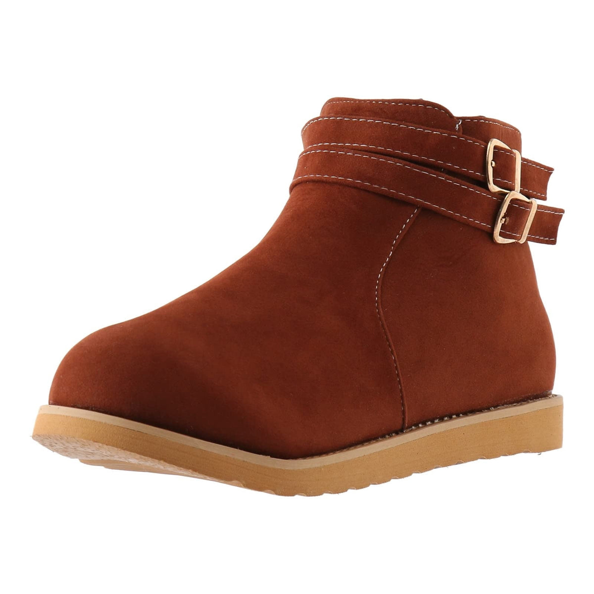 hopeusnice Women's Buckle Ankle Boots Suede Winter Warm Shoes Flat Heel Buckle Ankle Boots Comfortable Fashion Boots Black 36