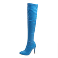 hopeusnice Women's Over The Knee Boots Pointed Toe High Heel Stilettos Boots Thigh High Boots Elegant Party Dress Boots Chunky Heel Fall Winter Shoes Blue 35