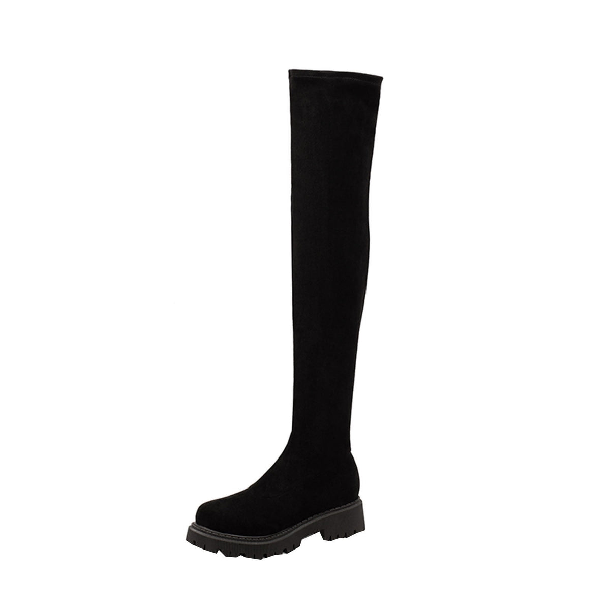 hopeusnice Women's Over The Knee Boots Suede Chunky Heel Winter Warm Boots Stretchy Sock Boots Block Heel Fashion Boots Mid Calf Boots Black 38