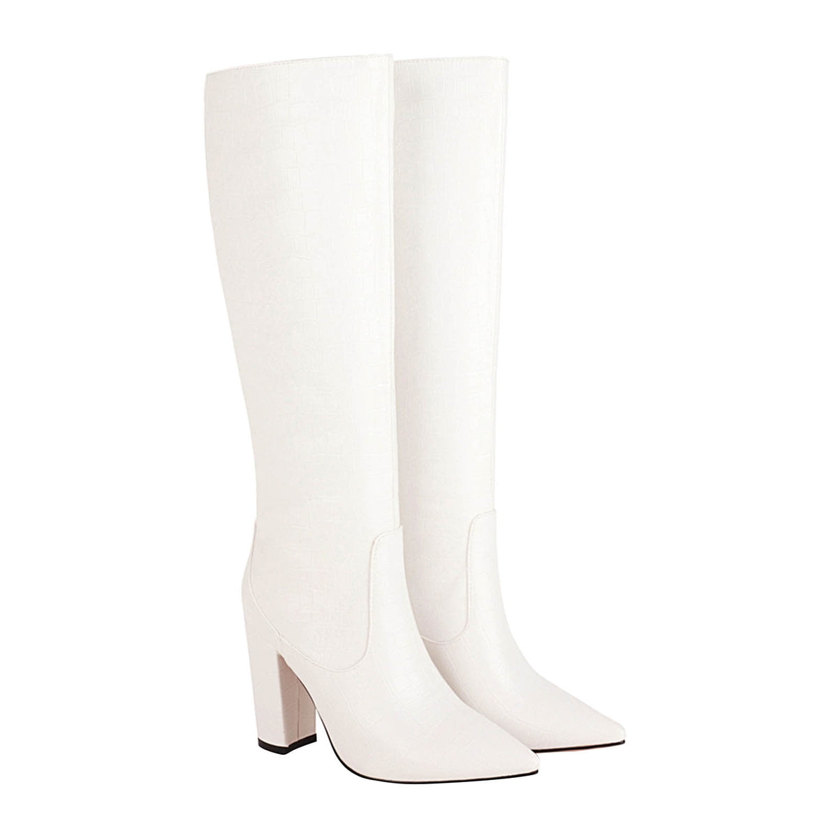 hopeusnice Women's Knee High Boots Pointed Toe Block Heel Over The Knee Boots Faux Leather Chunky Heel Dress Boots Elegant Fall Winter Shoes Yellow 45