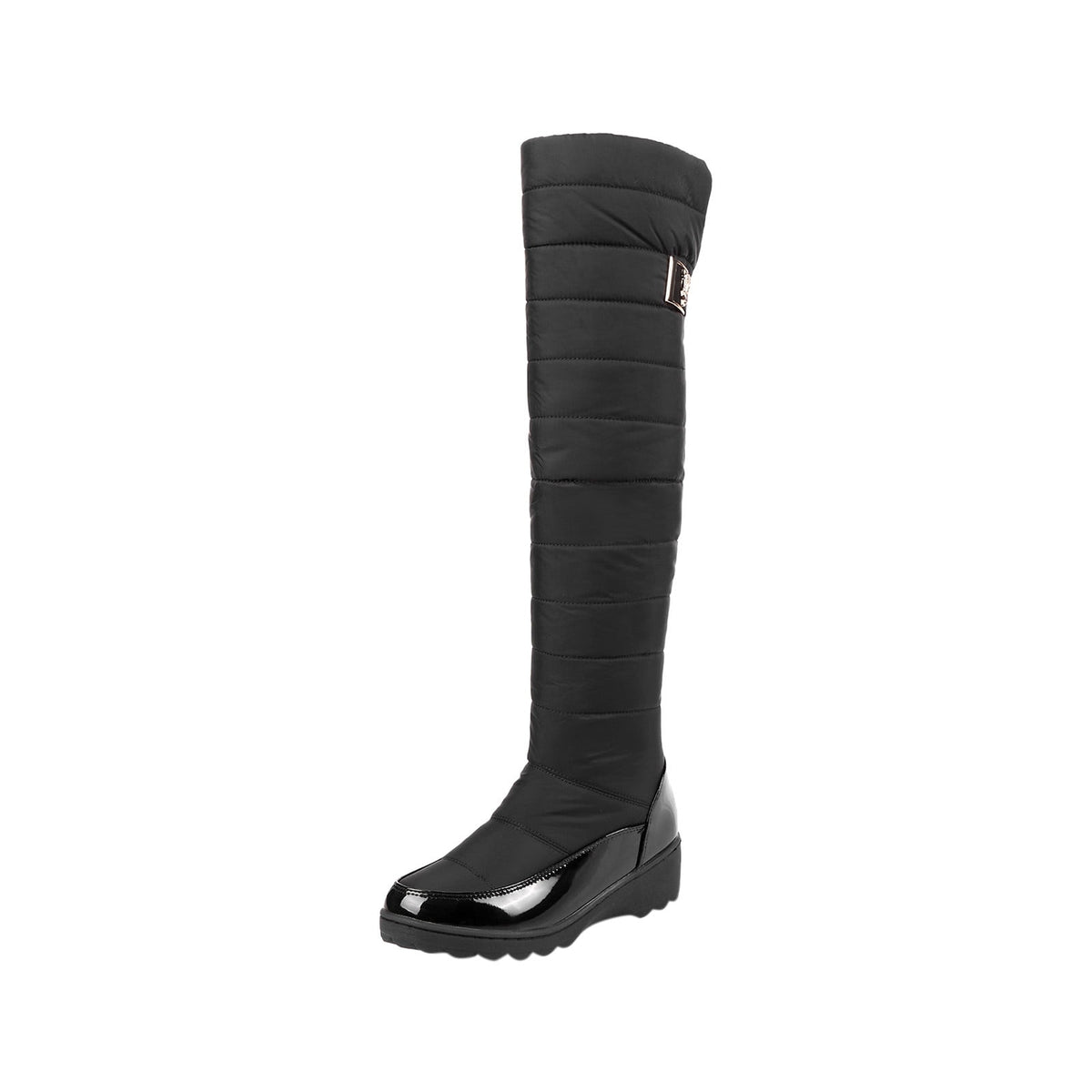 hopeusnice Women's Knee High Boots Winter Warm Snow Boots Padded Quilted Waterproof Boots Buckle Decor Comfortable Shoes Blue 40