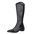 hopeusnice Women's Mesh Boots Comfortable Breathable Knee High Booties Pointed Toe Low Heel Open Toe Chunky Heel Boots Black 40
