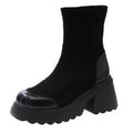 hopeusnice Women's Ankle Boots Chunky Heel Winter Warm Booties Suede Sock Boots Outdoor Fashion Shoes Winter Warm Boots Black 41