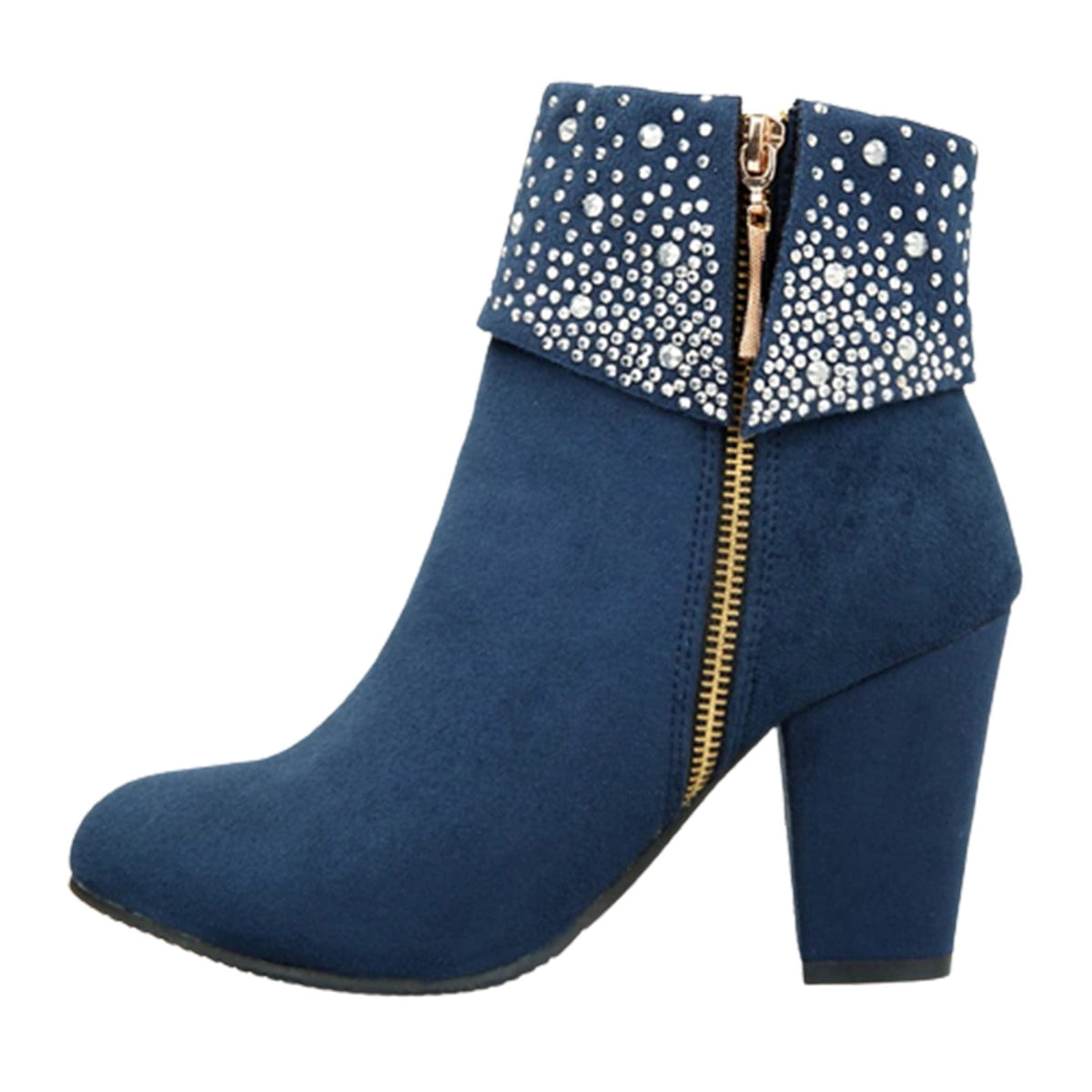 hopeusnice Women's Rhinestone Ankle Boots Zipper Suede Block Heel Booties Comfortable Dressy Winter Warm Shoes Black 36