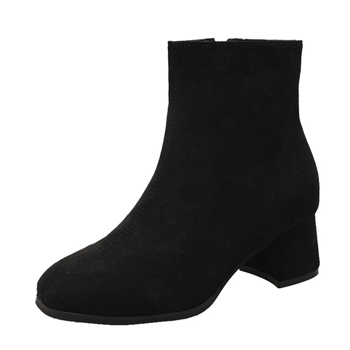 hopeusnice Women's Suede Ankle Boots Block Heel Zipper Closed Toe Booties Comfortable Low Heel Dress Shoes for Fall Winter Khaki 37