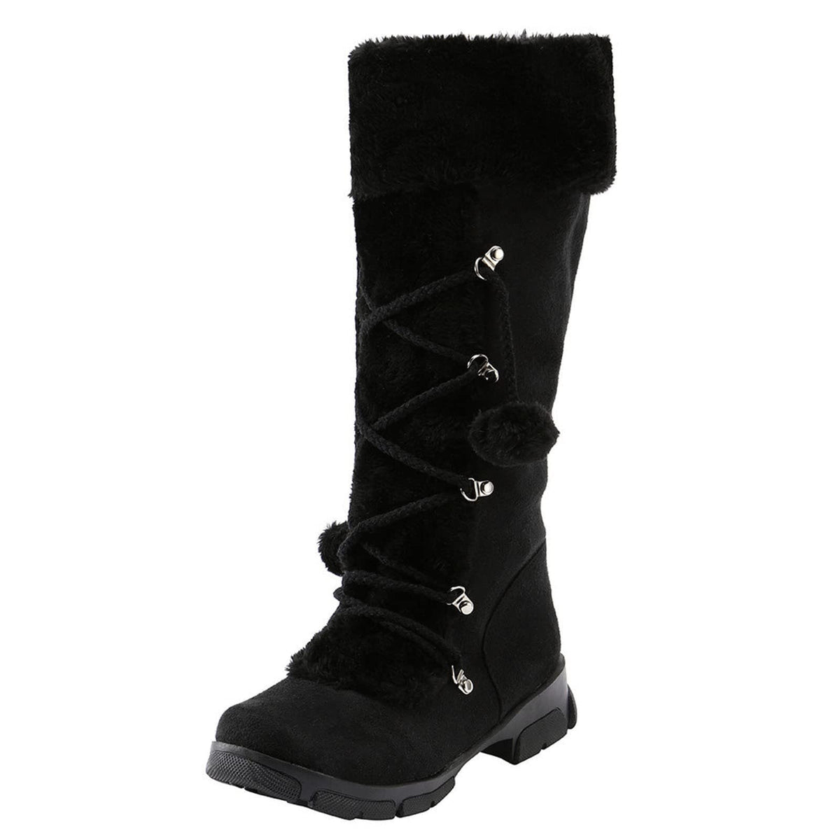 hopeusnice Women's Winter Boots Fuzzy Fleece Lined Knee High Snow Boots Warm Plush Lace Up Outdoor Ankle Boots Beige 36