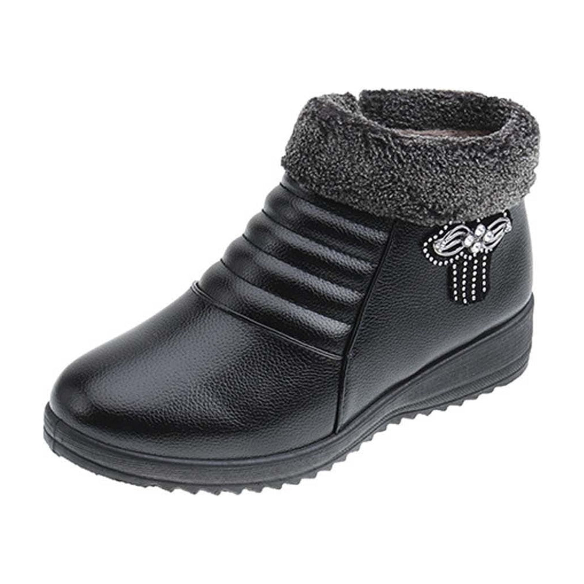 hopeusnice Women's Winter Boots Fuzzy Fleece Lined Warm Ankle Booties Slip On Plush Comfortable Non Slip Wedge Heel Shoes Wine 37