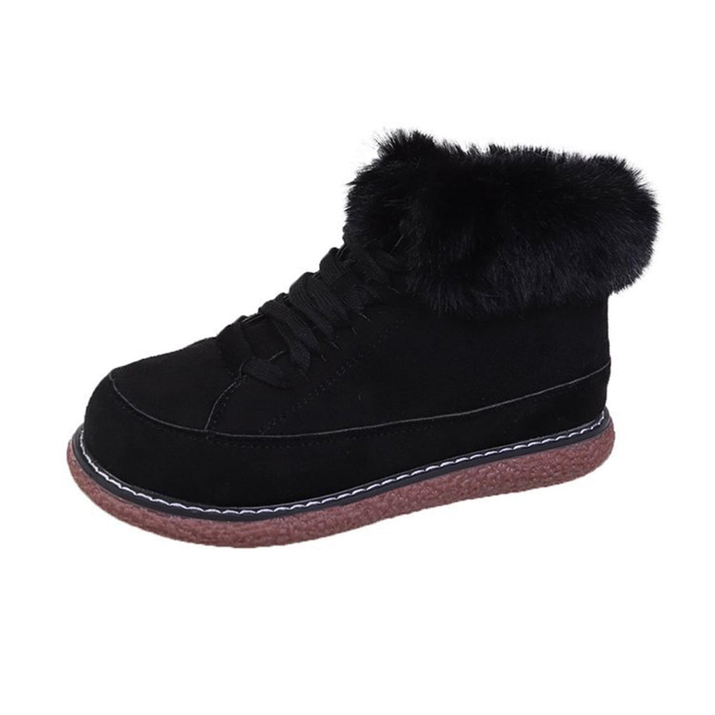 hopeusnice Women's Winter Snow Boots Fuzzy Fleece Lined Warm Ankle Booties Suede Shoes Lace Up Flats Comfortable Waterproof Shoes Black 38